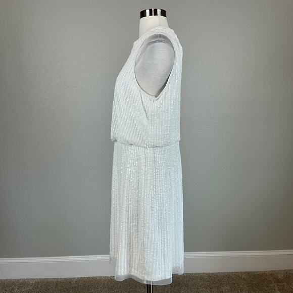 Adrianna Papell Sequined Sleeveless Halter Sheath Cocktail Dress White Size 10 - Picture 5 of 12